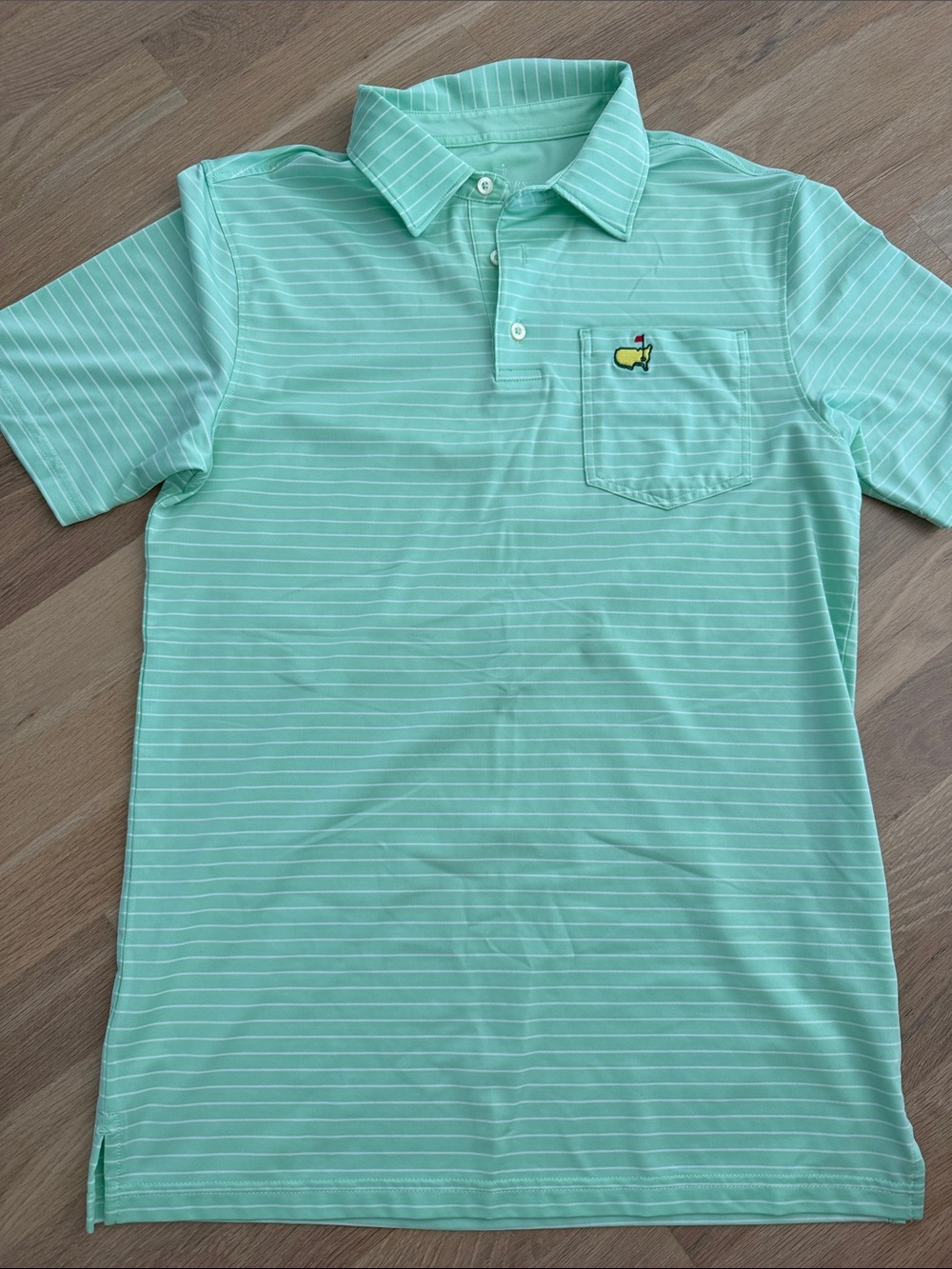 Masters Mint Striped Polo with Pocket Logo